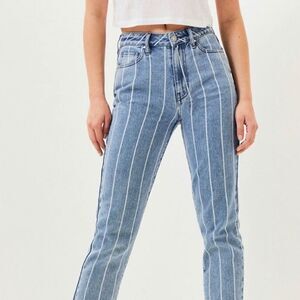 PacSun Window Pane Mom Jeans Railroad Stripe Print Size 26